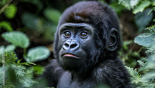 Cute baby gorilla in his natural habitat