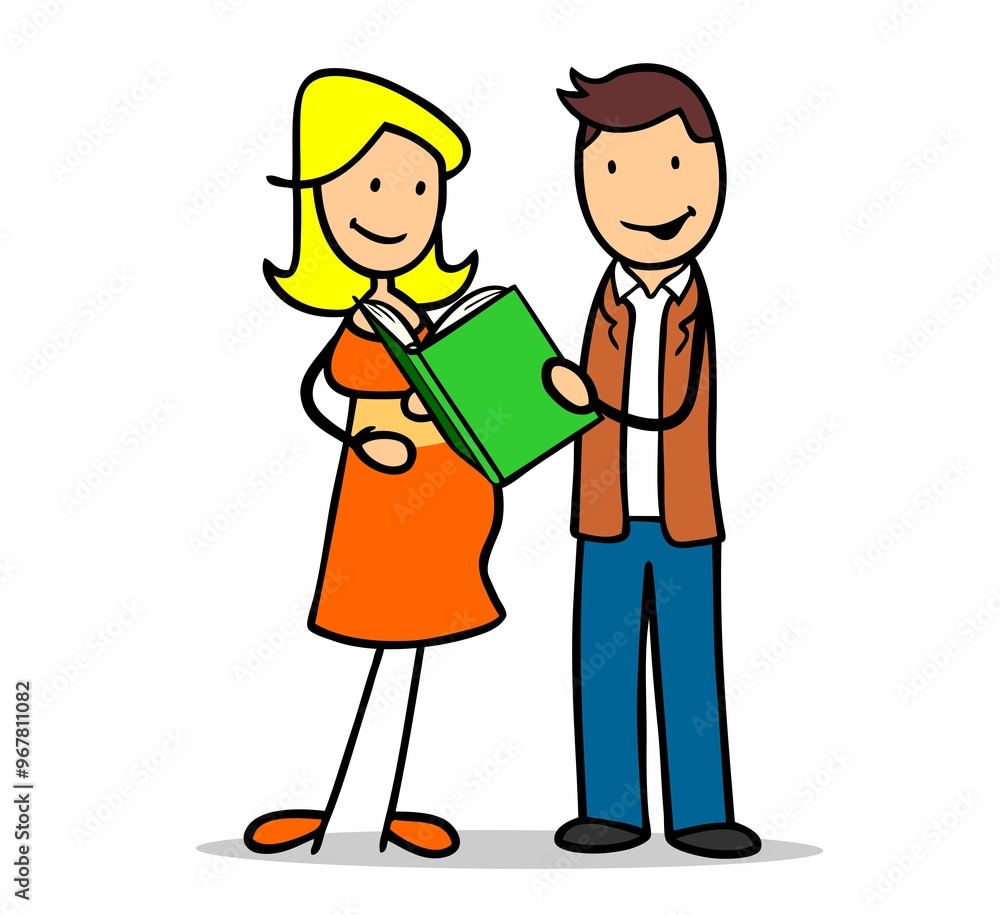Illustration of expecting parents reading a book together and sharing moments of joy and love Illustration of expecting parents reading a book together and sharing moments of joy and love