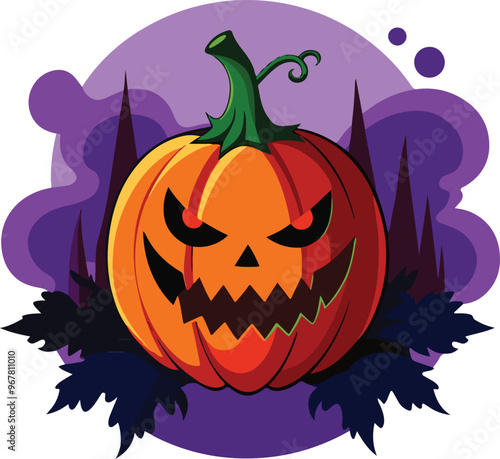 scary Halloween pumpkin face Catton vector illustration