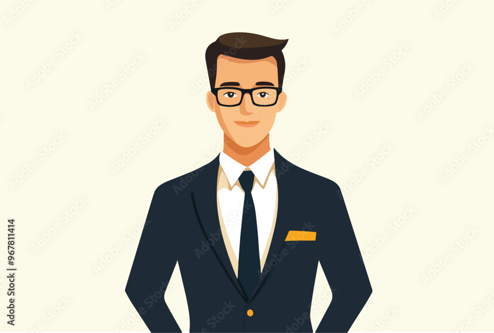 Vector illustration of a businessman in a suit with glasses, ideal for corporate and professional designs Vector illustration of a businessman in a suit with glasses, ideal for corporate and professional designs