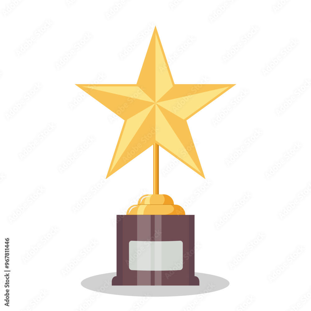 Trophy Star Award. of Gold Star on a podium isolated on white. Championship Winner Trophy Flat Vector illustration.