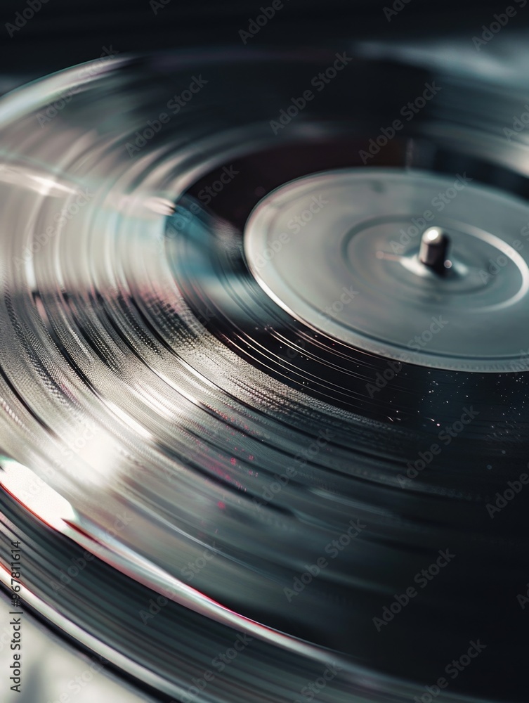 Record and spindle with focus on grooves of vinyl. Record and spindle with focus on grooves of vinyl.