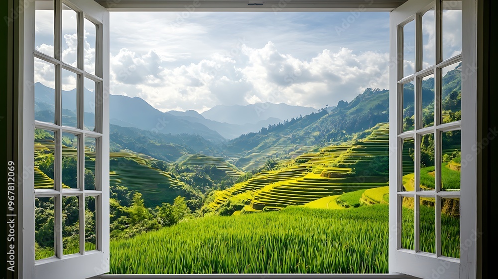 Fototapeta premium Window View of Rice Terraces