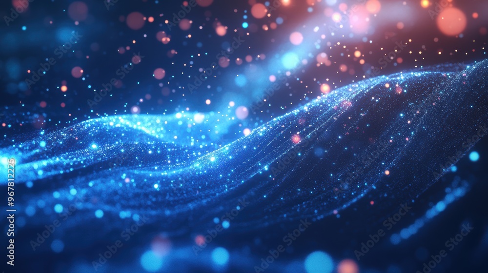 Blue digital panel with cosmic elements, featuring a depth of field and light colors Blue digital panel with cosmic elements, featuring a depth of field and light colors