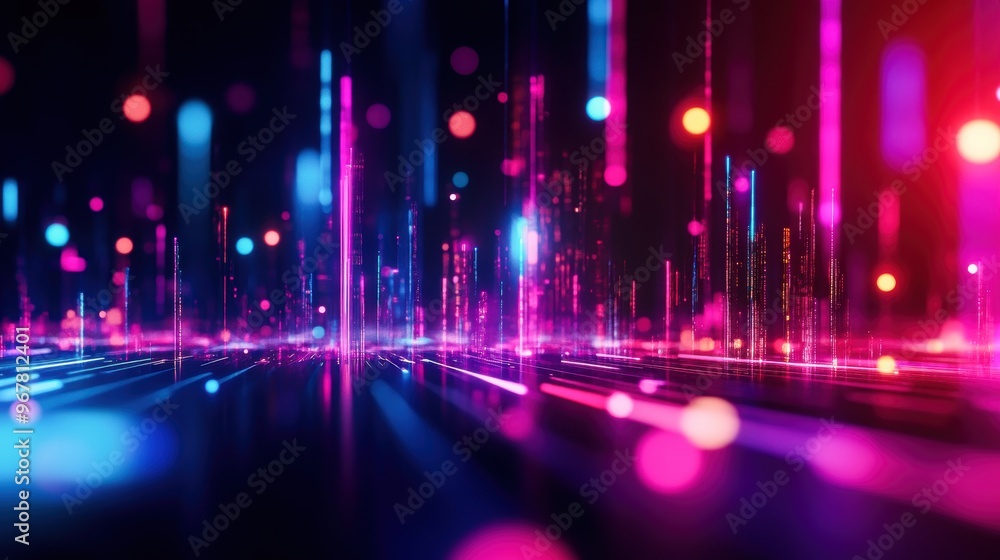 Glowing neon lines tracing the outline of a cityscape, abstract glowtime, modern and energetic Glowing neon lines tracing the outline of a cityscape, abstract glowtime, modern and energetic