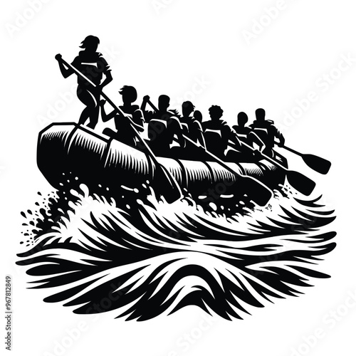 Silhouette of White Water Rafting Group