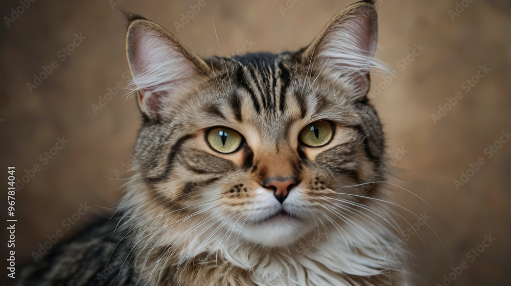 A tabby cat with a thoughtful expression, posed against a textured background, showcasing its expressive eyes and intricate fur patterns. A tabby cat with a thoughtful expression, posed against a textured background, showcasing its expressive eyes and intricate fur patterns.