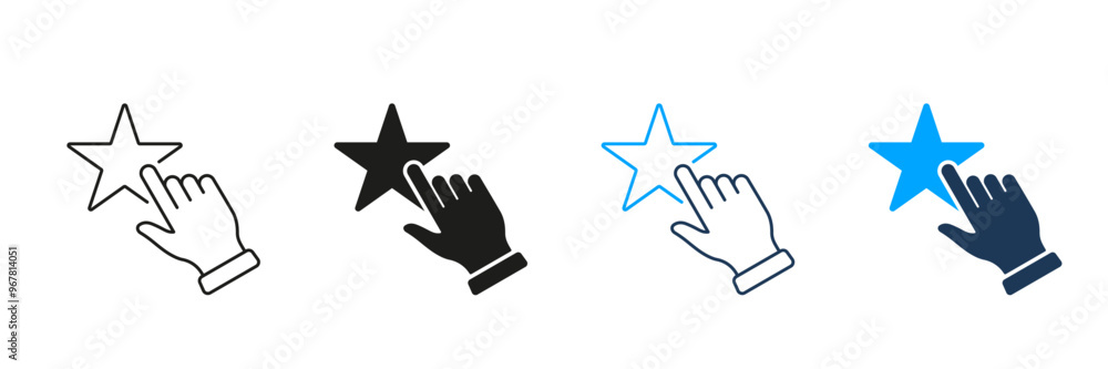 Click To Rate, Good Quality Service Line and Silhouette Icon Set. Customer Feedback, Ranking Pictogram. Consumer Experience. Client Review Symbol. Editable Stroke. Isolated Vector Illustration