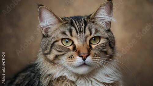 Wallpaper Mural A tabby cat with a thoughtful expression, posed against a textured background, showcasing its expressive eyes and intricate fur patterns. Torontodigital.ca