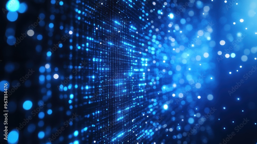Blue high-tech screen with celestial patterns and depth of field effect Blue high-tech screen with celestial patterns and depth of field effect