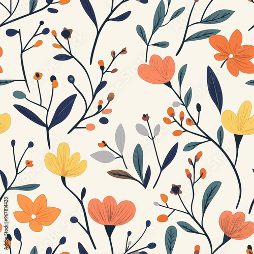 Autumn seamless floral pattern with leaves vector for wallpaper design