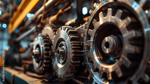 A close shot of gears in a machine clicking into place, with one newly added gear making the system work, symbolizing a mechanical breakthrough. photo