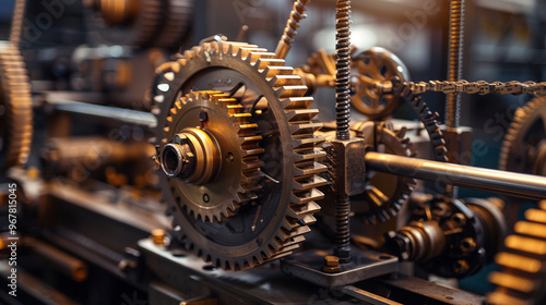 A close shot of gears in a machine clicking into place, with one newly added gear making the system work, symbolizing a mechanical breakthrough. photo