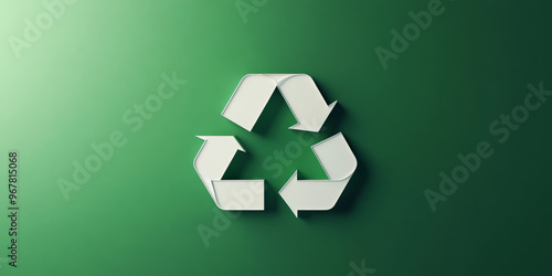 A minimalist background with a crisp, white recycling symbol on a gradient green backdrop, with a smooth, high-gloss finish for a clean, modern look.