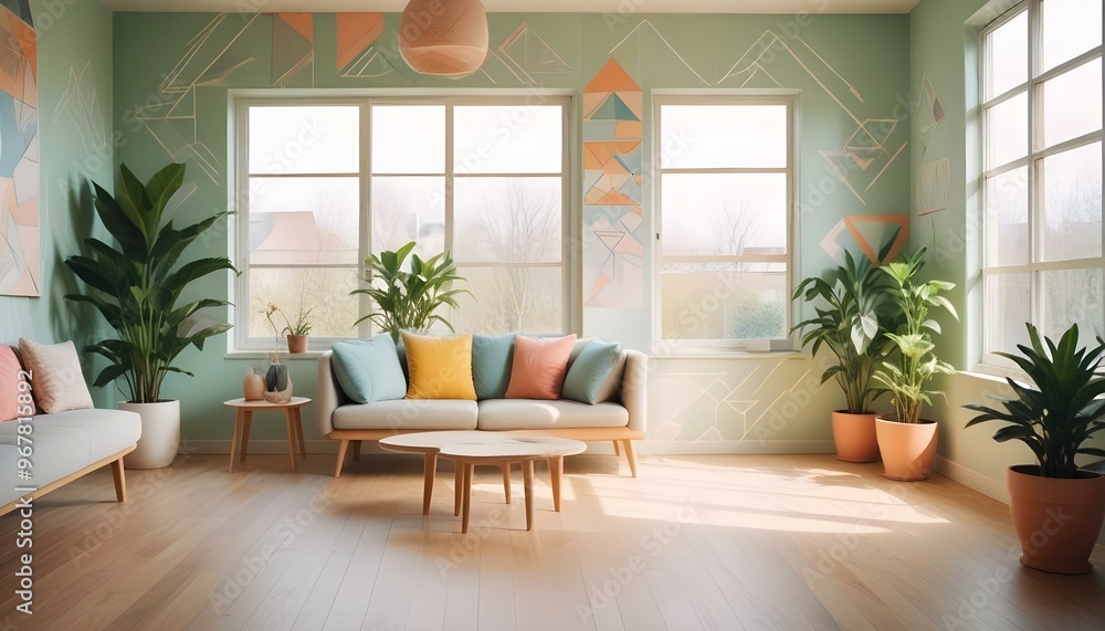 Fototapeta premium Photo interior modern design room 3d illustration;