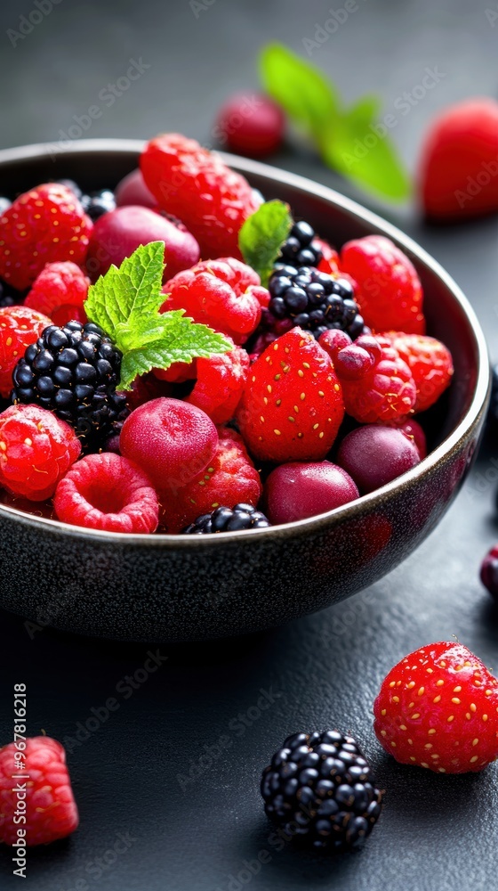 Colorful berry mix in a ceramic bowl, rich in antioxidants, brain health and wellness Colorful berry mix in a ceramic bowl, rich in antioxidants, brain health and wellness
