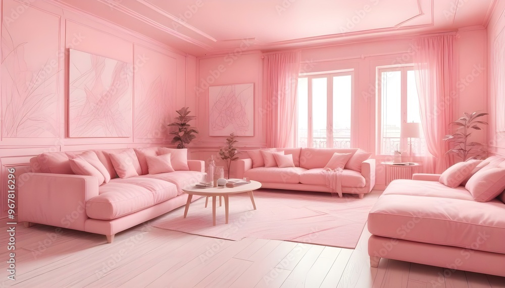 Fototapeta premium Photo interior modern design room 3d illustration;