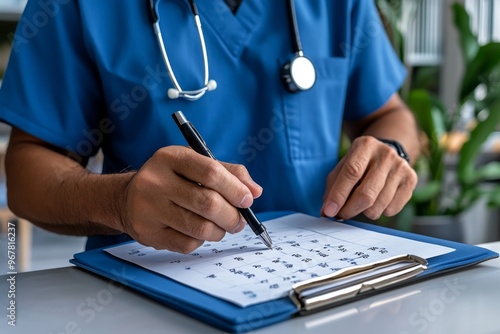 A home health aide organizing a patient's calendar, setting reminders for medication, doctor visits, and activities to keep the patient on track