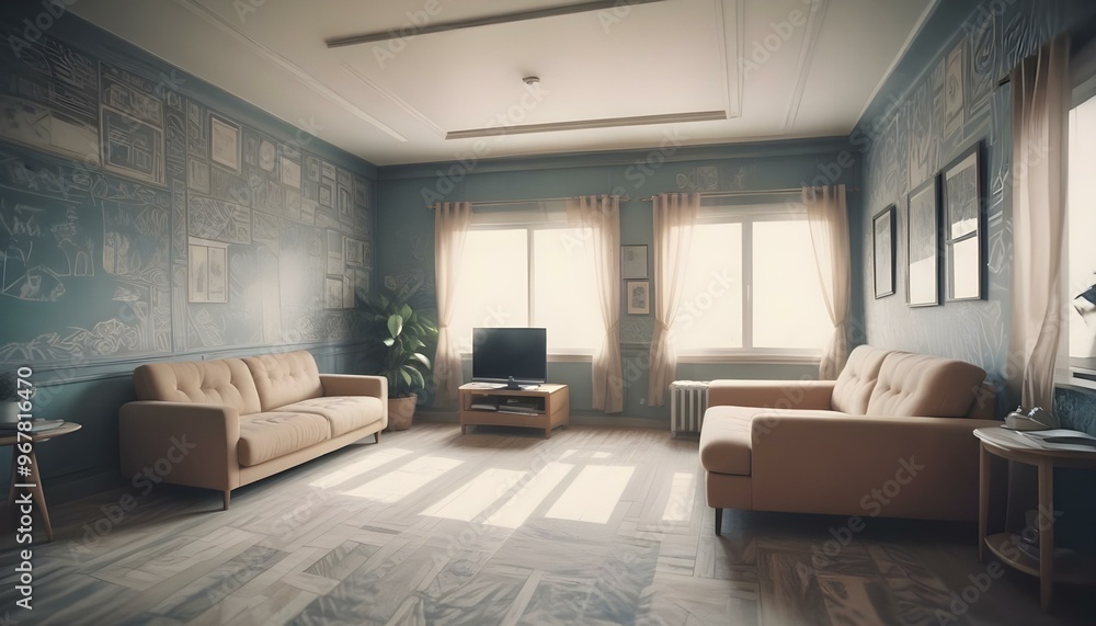 Photo interior modern design room 3d illustration; Photo interior modern design room 3d illustration;