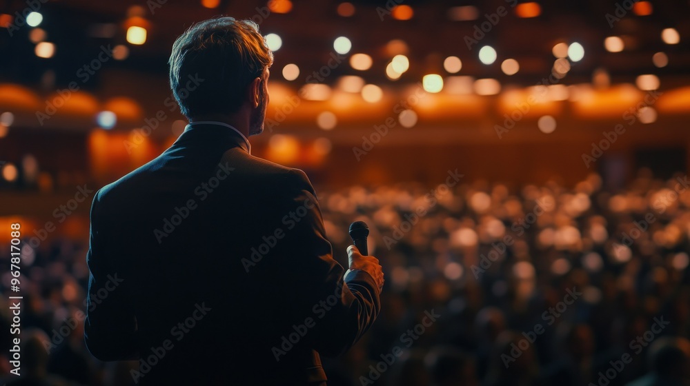 A speaker addresses an audience in a well-lit auditorium, emphasizing engagement and communication. A speaker addresses an audience in a well-lit auditorium, emphasizing engagement and communication.