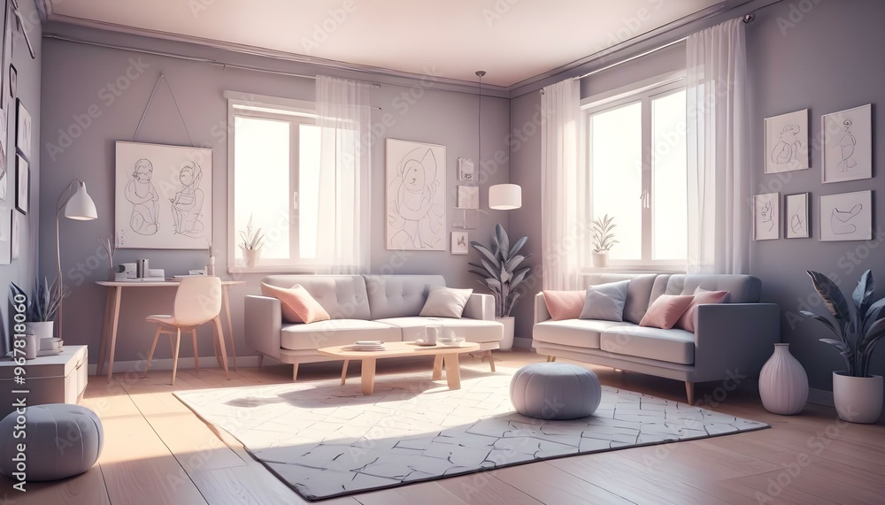 Fototapeta premium Photo interior modern design room 3d illustration;