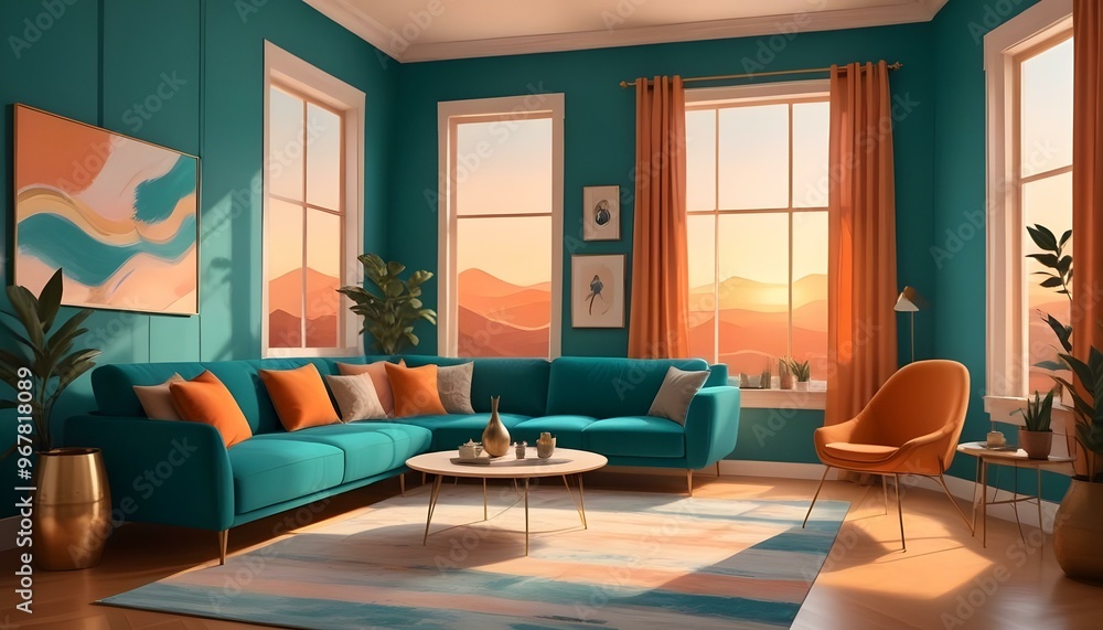 Fototapeta premium Photo interior modern design room 3d illustration;