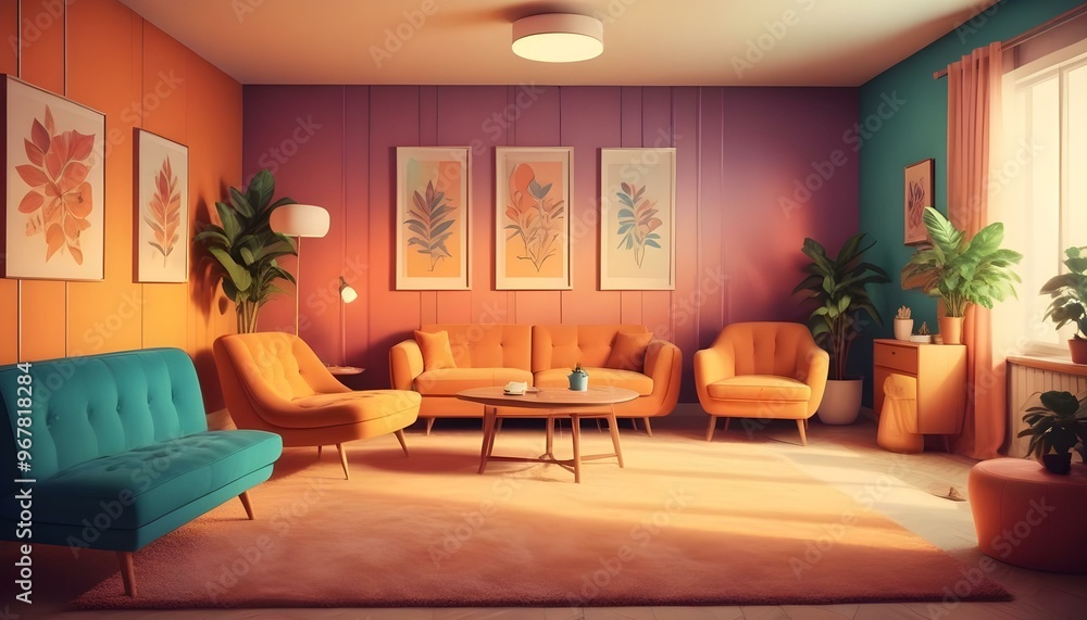 Photo interior modern design room 3d illustration; Photo interior modern design room 3d illustration;