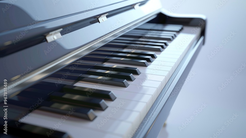 Close-up view of piano keys with depth of field focusing on the center. Close-up view of piano keys with depth of field focusing on the center.
