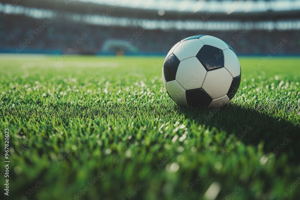 Fototapeta premium Soccer ball on grass field.