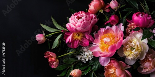 Wallpaper Mural Pink and yellow peony bouquet with green leaves, elegant and vibrant floral arrangement Torontodigital.ca