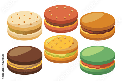 Different types of Sandwich cookie set vector illustration on white background.