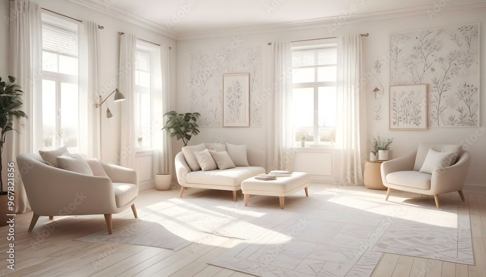 Fototapeta premium Photo interior modern design room 3d illustration;