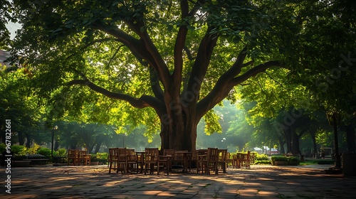 Sunlight Filtering Through Trees in a Park