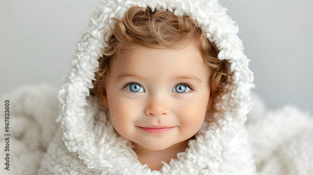 Smiling Baby Infant Wrapped White Furry Blanket Smiling Baby Infant Wrapped White Furry Blanket