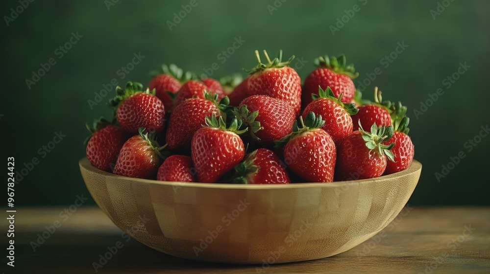 Fresh strawberries in a wooden bowl Fresh strawberries in a wooden bowl