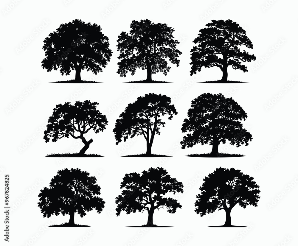 Fototapeta premium Oak tree silhouette EPS vector file illustration template