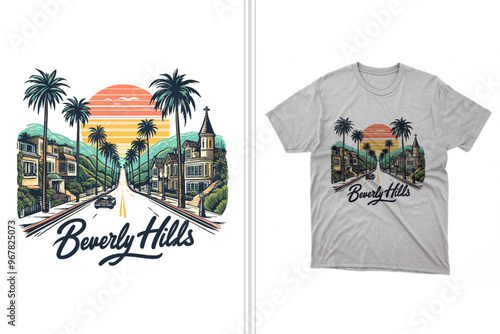 Beverly Hills style t shirt design and artwork, ultimate graphic tee