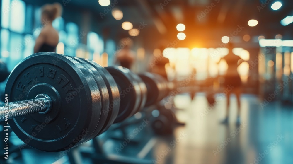 Fototapeta premium Closeup of Weights in a Blurred Gym Setting