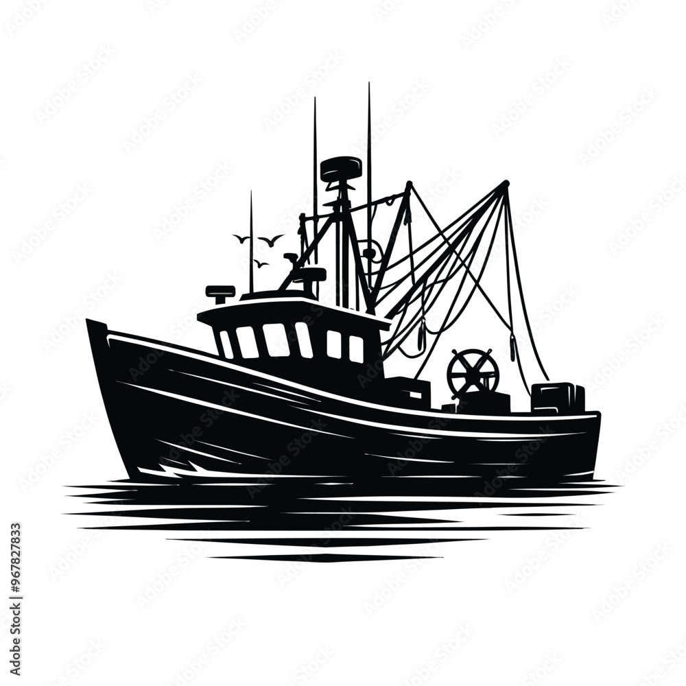 Silhouette of a Fishing Boat Silhouette of a Fishing Boat