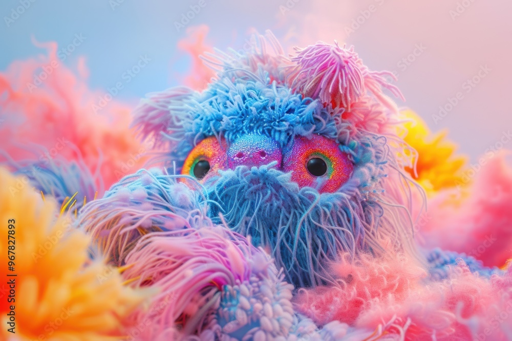 Fototapeta premium Weaving vibrant colors of imagination in a whimsical world of fluffy creatures