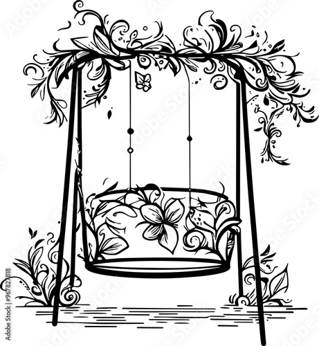 Silhouette of floral decorated swing photo