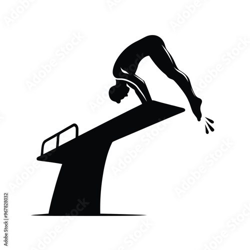 Silhouette of a Diver on a Diving Board