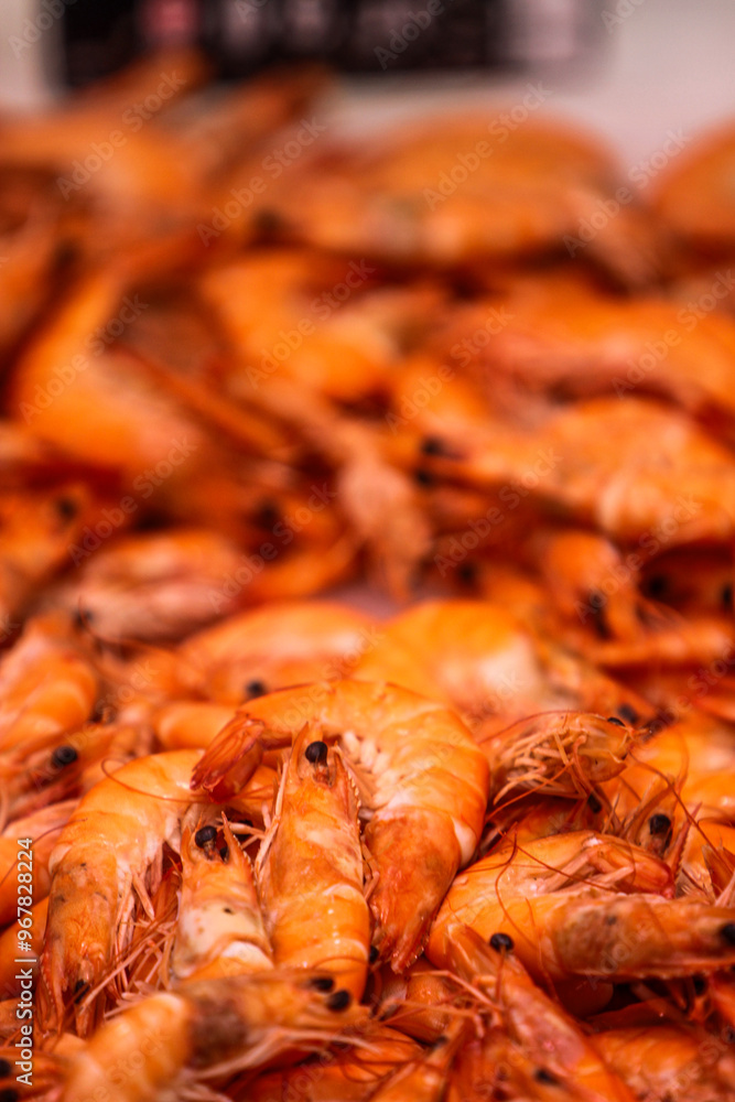 Vibrant whiteleg shrimp basking in a sea of orange, freshly harvested in coastal waters during a sunny morning Vibrant whiteleg shrimp basking in a sea of orange, freshly harvested in coastal waters during a sunny morning