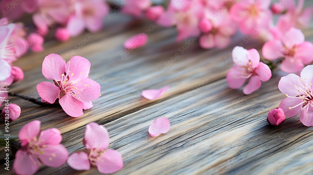 Pink Flowers on Wooden Background Pink Flowers on Wooden Background