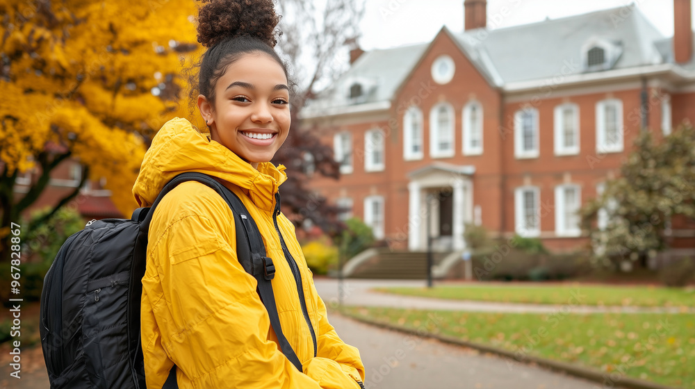Fototapeta premium A young woman wearing a yellow jacket
