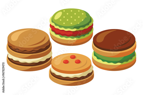 Different types of Sandwich cookie set vector illustration on white background.