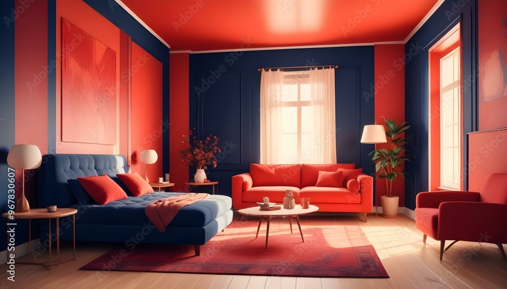 Photo interior modern design room 3d illustration; Photo interior modern design room 3d illustration;
