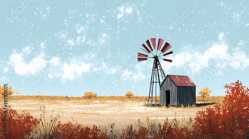 An old windmill in dry texas. generative ai. Windmill. Illustration
