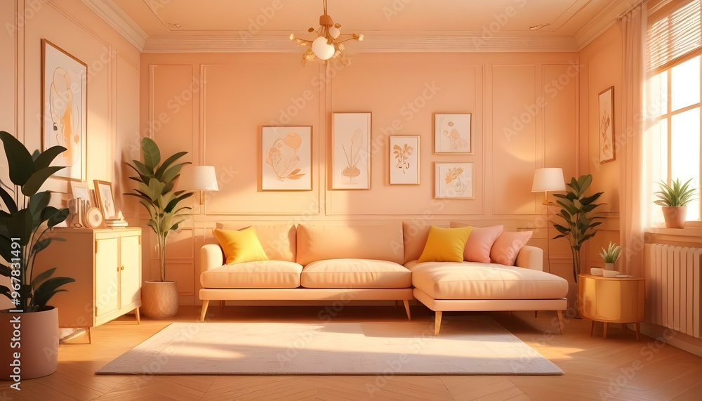 Photo interior modern design room 3d illustration; Photo interior modern design room 3d illustration;