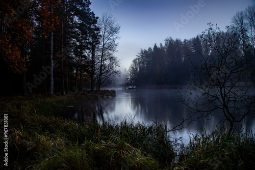 Swedish salomon river area in autumn before the sunrise. photo